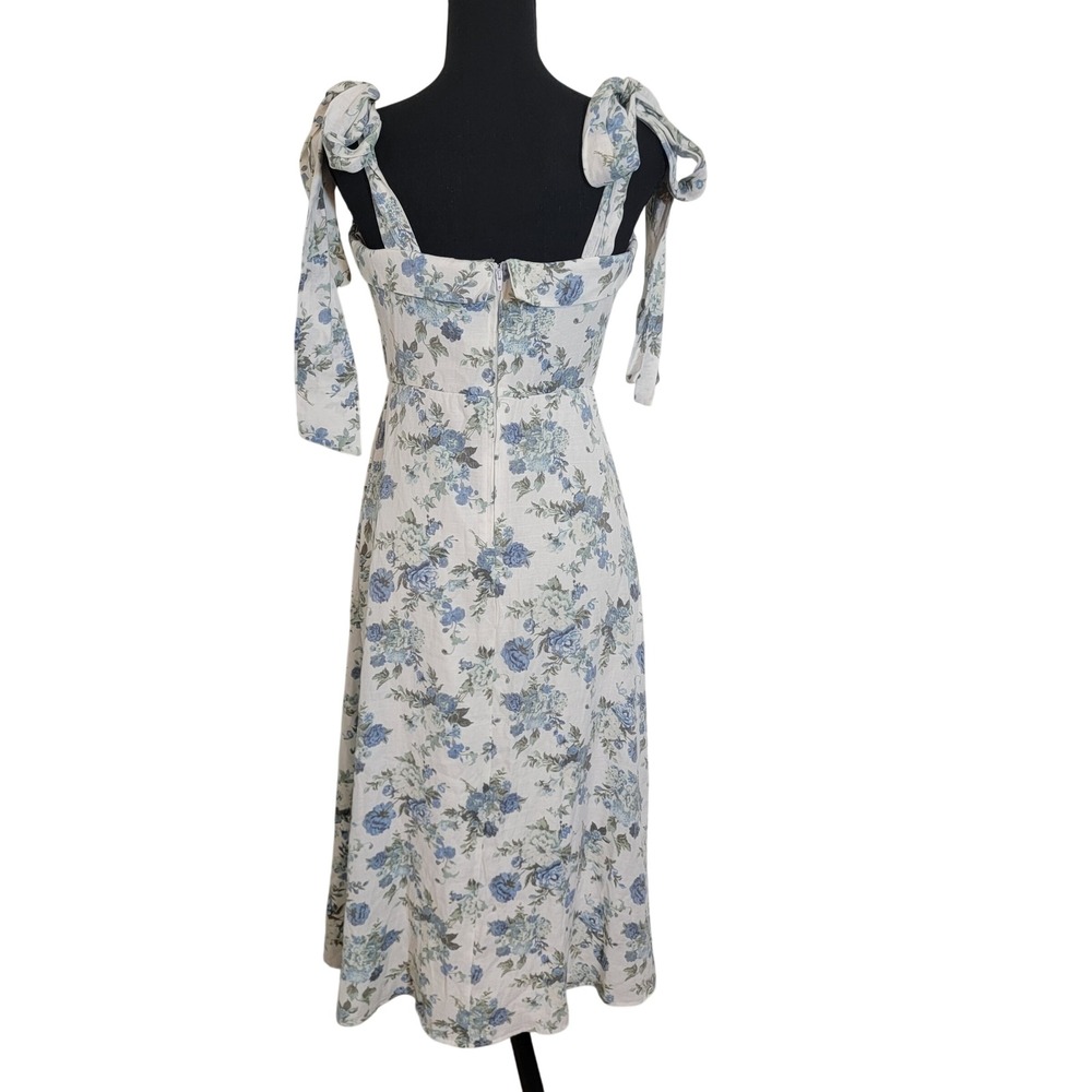 Audrey Parks Francesca's Blue Floral Tie Shoulder Midi Dress Square Neck Medium - Picture 2 of 15